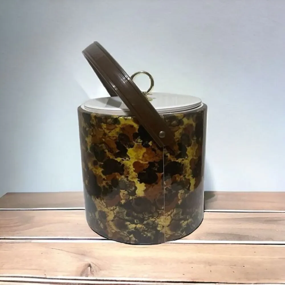 Vtg Ice Bucket Retro Vinyl Marbled Pattern Art Deco MCM Mid Century Modern 70s